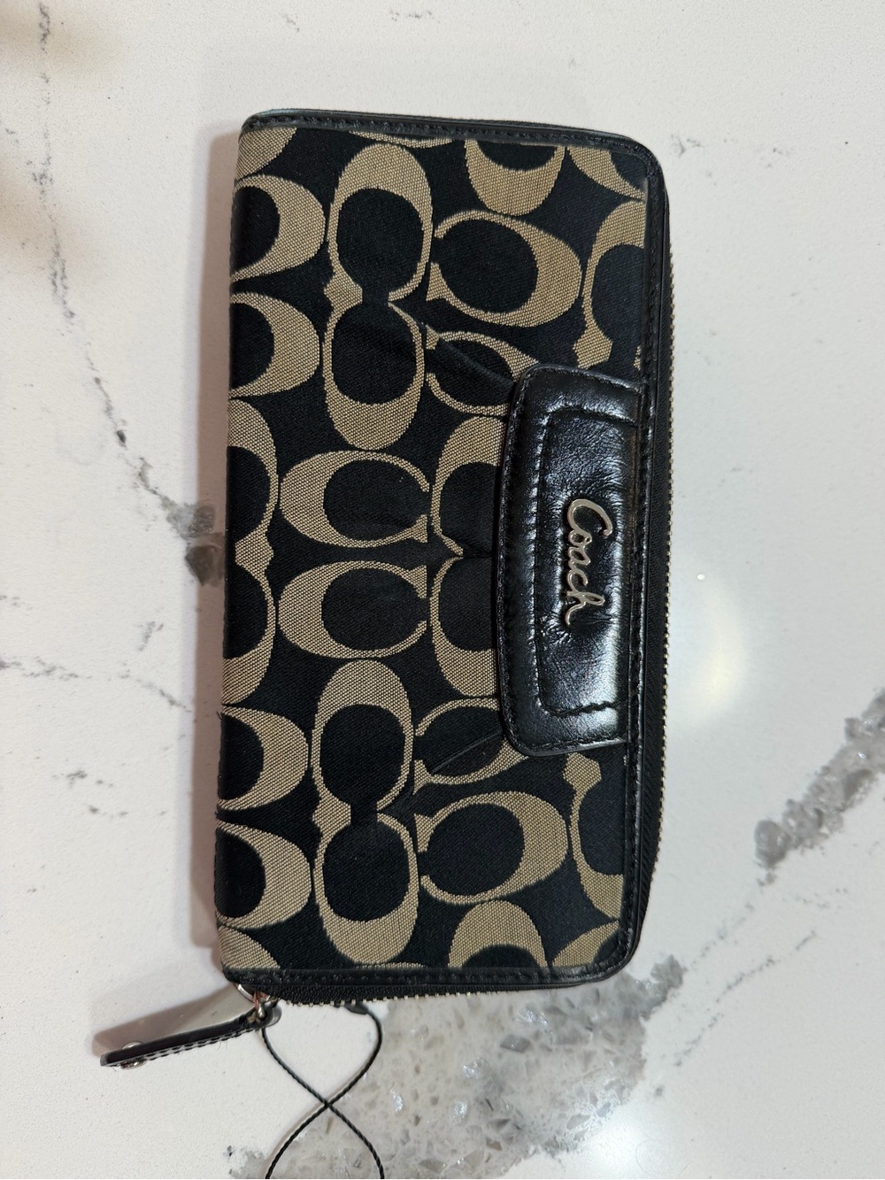 Coach Black & Khaki Signature Zip Phone Wallet